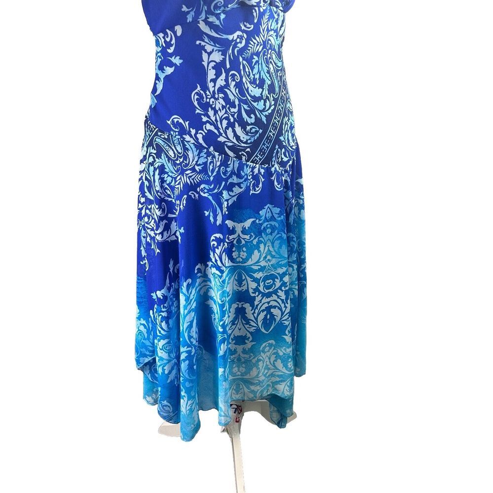 Womens Size 10 Paisley Midi Sleeveless Dress Blue‎ Assymetrical Hem Resortwear - Picture 10 of 16